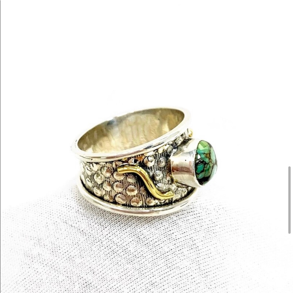 Green Turquoise Ring 925/18K Size8. Handmade by a local Santa Barbara Artist.NWT - Picture 7 of 12